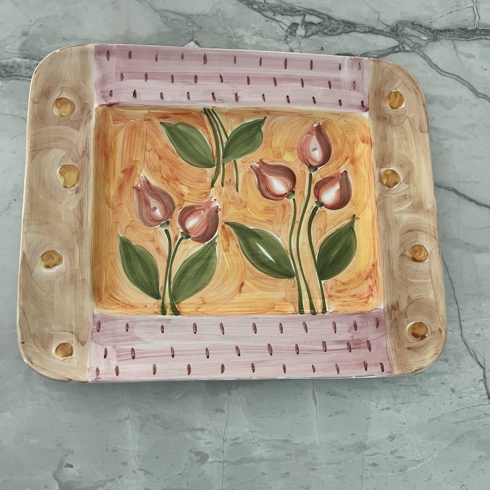 Vintage Made in Italy Hand Painted Ceramic Platter 12"x9.75" Ancora